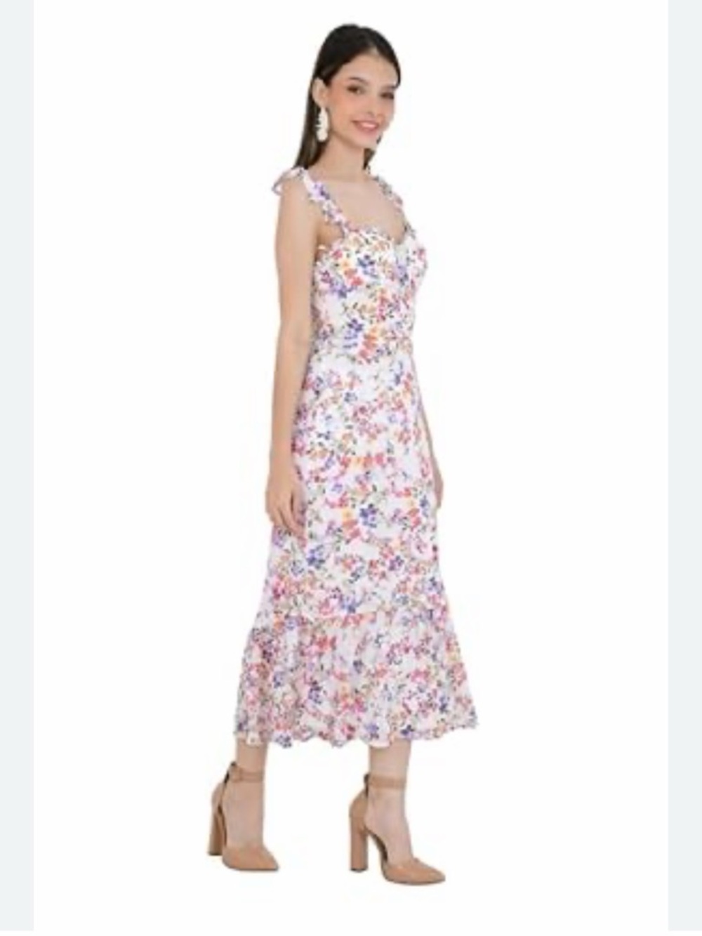 City Studio Cream Floral dress with Pink, Purple & Yellow Blooms